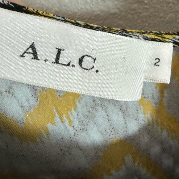 NWOT A.L.C. Kendall Ikat Print Silk Layer Dress Yellow Black Boho Women’s Size 2 - Picture 8 of 14